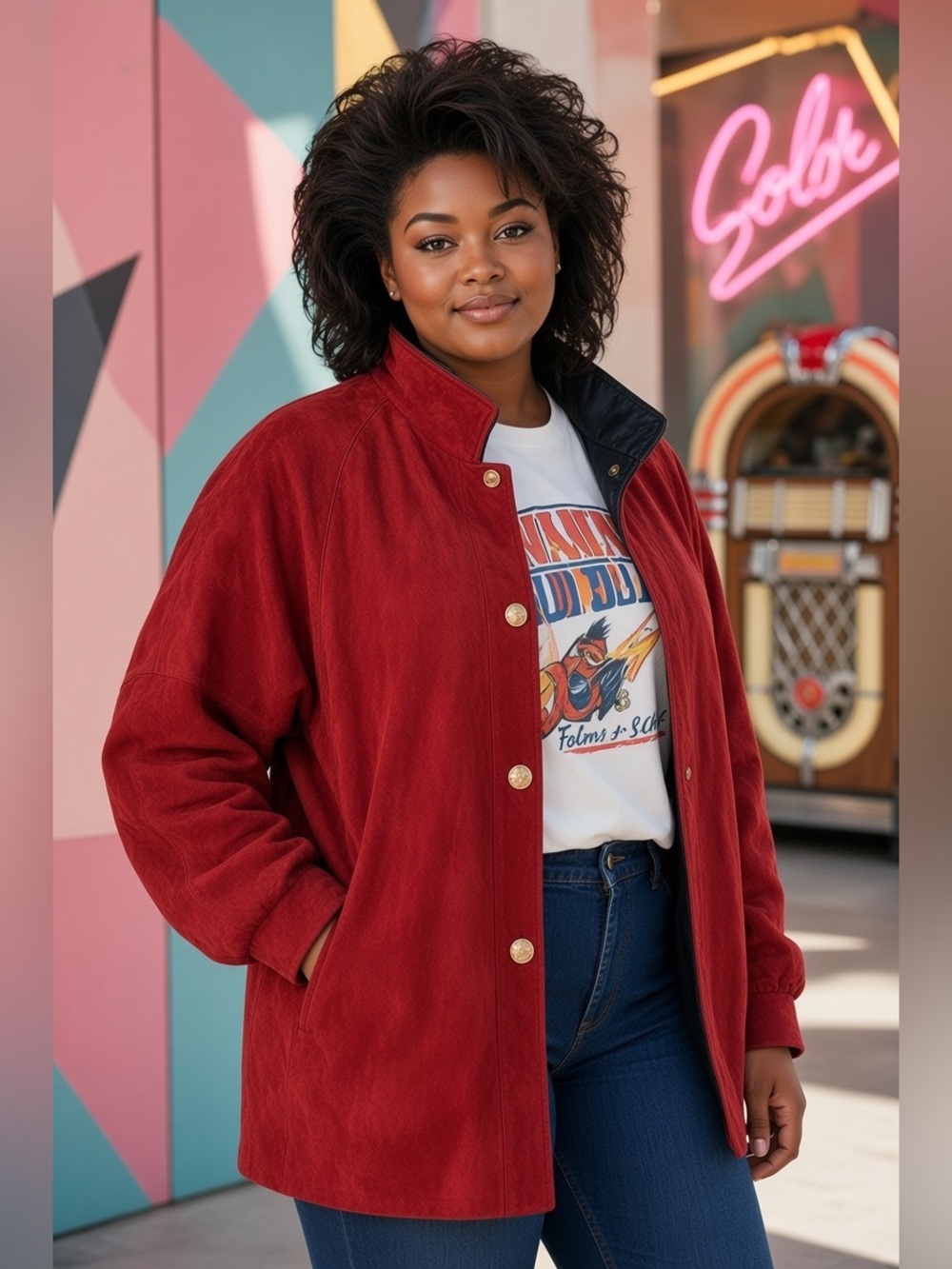 Vintage 1980s Red Leather Suede Coat - Chic Power Jacket for Women Size M
